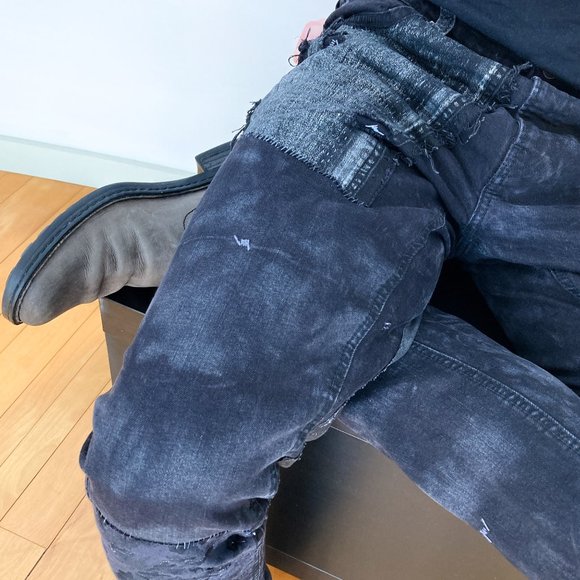 Black Rocker Jeans Acid Wash Metallic Silver Denim - Picture 5 of 16